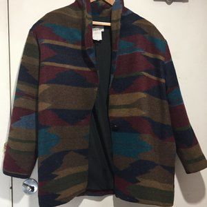 VINTAGE MACCINE LIGHTWEIGHT PRINT WOOL JACKETS SIZE L